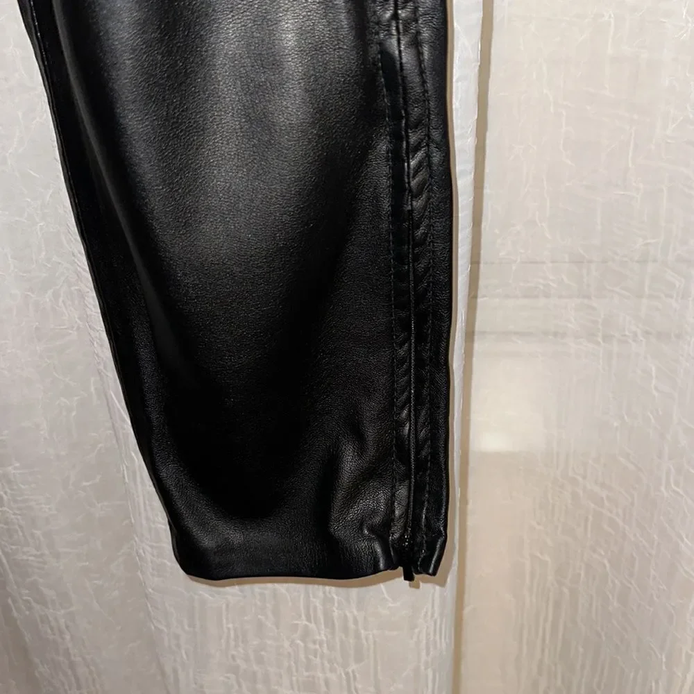 free people 6 Vegan Leather Black Stretch Zip Ankle  Elastic Waist Moto Legging